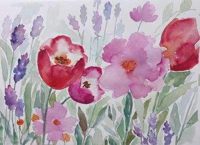 Blommande akvarellträdgård av Renate Holzner
