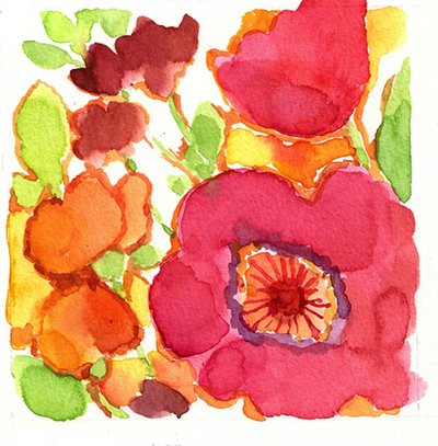 Livfull blomsterakvarell av Renate Holzner