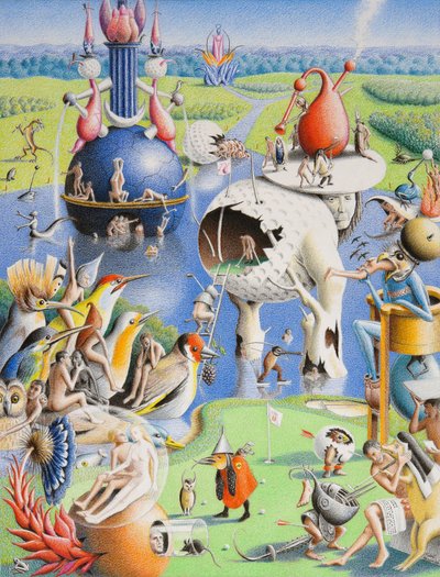 BOSCH-Golf, 2016, teckning med färgpenna på papper av Rene Boin