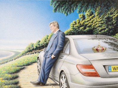 Kröning, 2013, teckning med färgpenna på papper av Rene Boin