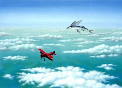 Flying Fish, 2001, Olja på duk av Rene Boin