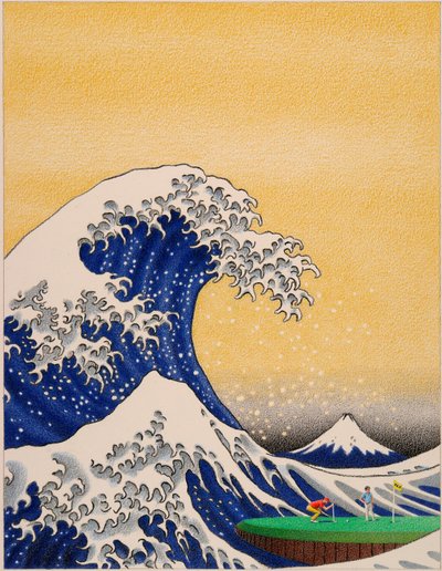 HOKUSAI-Golf, 2021, teckning med färgpenna på papper av Rene Boin