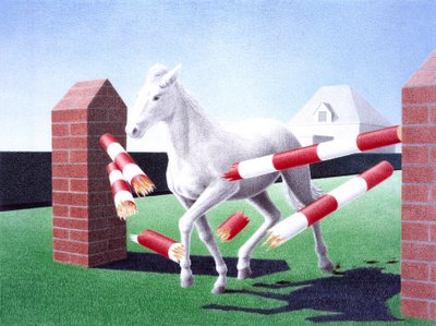 Obstacle, 2004, teckning med färgpenna på papper av Rene Boin