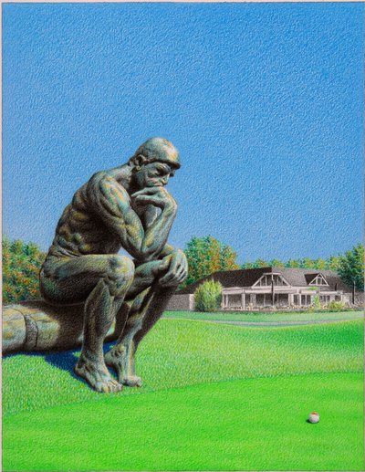 RODIN-Golf, 2022, teckning med färgpenna på papper av Rene Boin