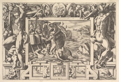 Aeëtes samlar ihop Absyrtes lemmar Medan han får lemmar att plocka upp, gör grekerna d..., 1563. av Rene Boyvin