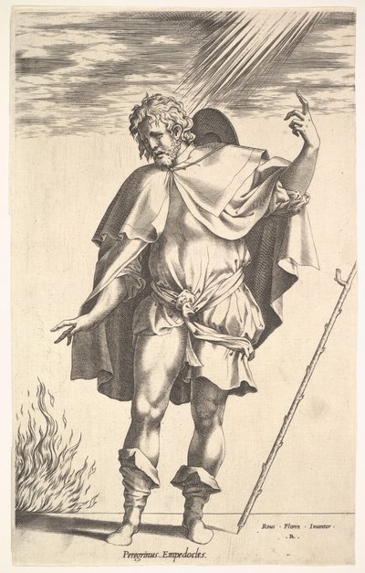 Empedokles, stående frontalt med huvudet vänt i trekvartsvy, dirigerar ..., ca. 1545-63. av Rene Boyvin