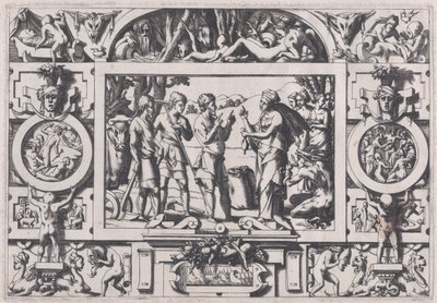 Drottning Ino och husbonden Drottning Ino skämmer bort åringens frö överallt..., 1563. av Rene Boyvin