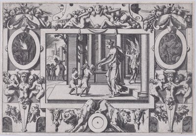 Medeas och Jasons barn ger Creusa den dödliga presenten av hans två söner till bröllopet..., 1563. av Rene Boyvin