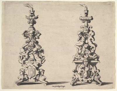 Två ljusstakedesigner, ca. 1550-60. av Rene Boyvin
