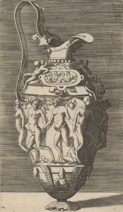 Vas med dansande kvinnor och satyrer, sent 1600-tal. av Rene Boyvin
