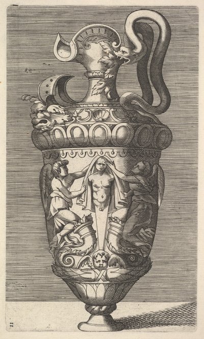 Vas med två bevingade figurer som draperar en term, 1600-talet. av Rene Boyvin