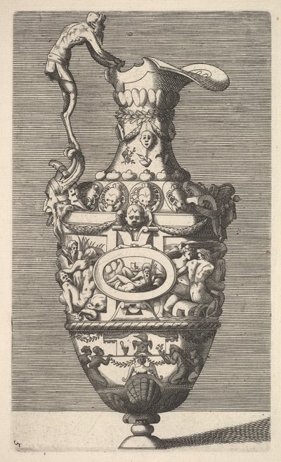 Vas med en flodgud i en oval medaljong, 1600-talet. av Rene Boyvin