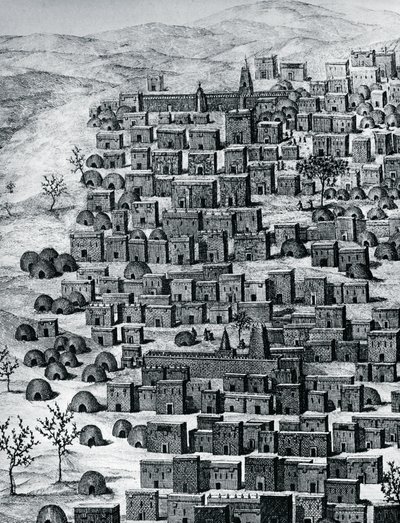Utsikt över staden Timbuktu, Mali, gravyr från resor genom Centralafrika till Timbuctoo, av Rene Caillie (1799-1838) mellan 1824 och 1828, Afrika av Rene Caillie