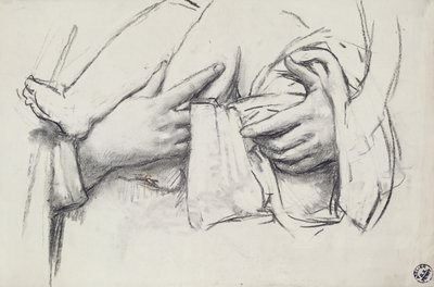 Studie av handen för Our Lady of Morienval i Oise, Frankrike (kol på papper) av René François Xavier Prinet