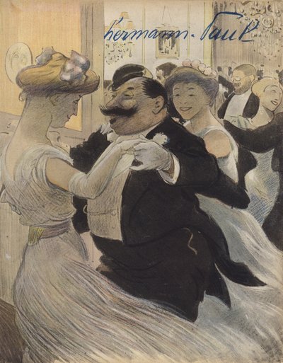 Sällskapsdans (färg litho) av Rene George Hermann Paul
