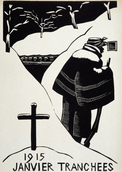 Januari 1915: les skyttegravar - i "" War Calendar of War"", ill. av Herman-Paul, Librairie Lutetia, Paris av Rene George Hermann Paul