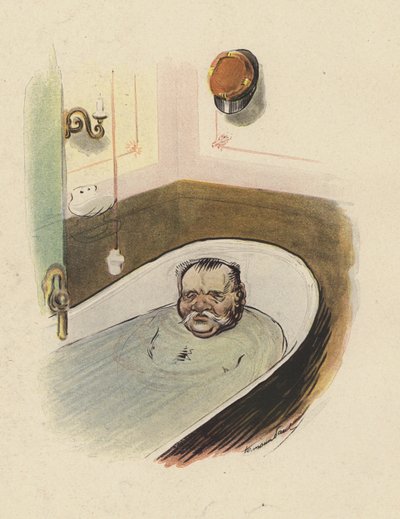 Man i ett badkar (färg litho) av Rene George Hermann Paul