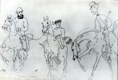 Tre ryttare: Henri de Toulouse-Lautrec (1864-1901) mellan hans far, greve Alphonse, och konstnären av Rene Princeteau