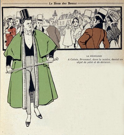 Representation av George Bryan Brummel, känd som Beau Brummel (1778 - 1840), kung av Dandys: den senare är i exil i Calais. Illustration av Rene Vincent (1879-1936). 1800-talet av Rene Vincent