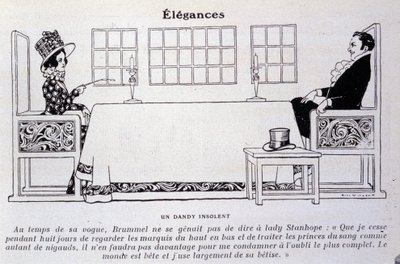 Representation av George Bryan Brummel känd som Beau Brummel (1778 - 1840), kungen av Dandys. Illustration av René Vincent. 1800-talet av Rene Vincent