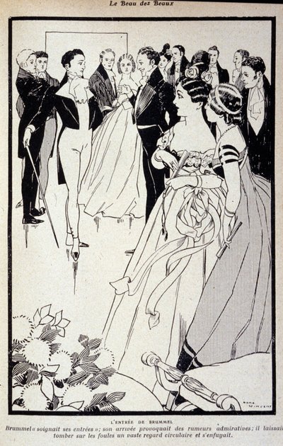 Representation av George Bryan Brummel känd som Beau Brummel (1778 - 1840), kungen av Dandys. Illustration av René Vincent. 1800-talet av Rene Vincent