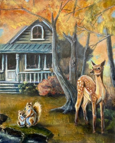 Hjortar och ekorrar på hösten av Renee Machan Cottagecore Artist