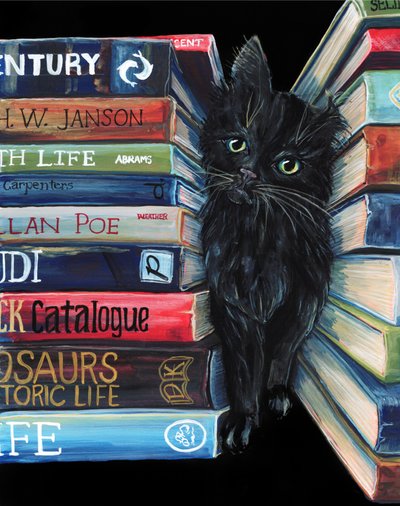 Den nyfikna bibliotekskatten av Renee Machan Cottagecore Artist