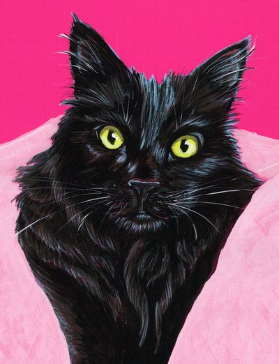 Ett livfullt porträtt av en svart katt av Renee Machan Cottagecore Artist