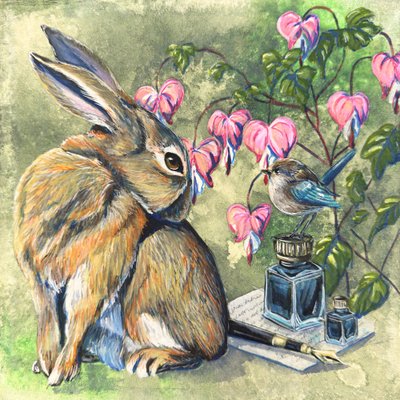 Den fantasifulla kaninen och fågeln av Renee Machan Cottagecore Artist