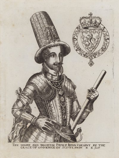 King James VI av Skottland (gravyr) av Renold (after) Elstrack