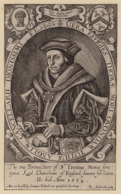 Sir Thomas More, engelsk advokat, statsman, filosof och humanist (gravyr) av Renold (after) Elstrack