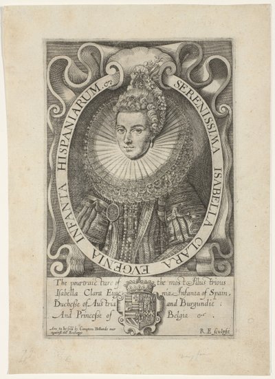 Porträtt av Isabella Clara Eugenia Mest fridfulla Isabella Clara Eugenia Infanta från Spanien (titel på objekt) av Renold Elstrack
