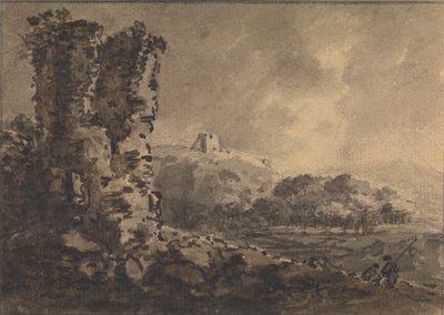 Klassiskt landskap med ruin till vänster, två figurer till höger av Rev. William Gilpin