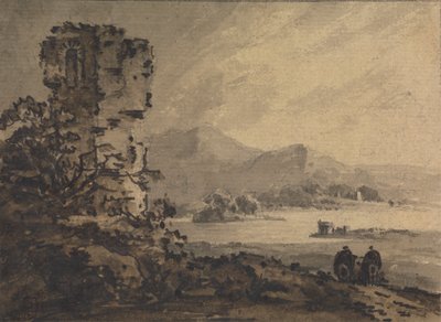 Klassiskt landskap med två figurer på hästryggen till höger av Rev. William Gilpin
