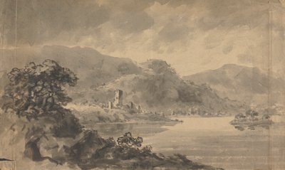 Landskap med flod, slott och berg av Rev. William Gilpin