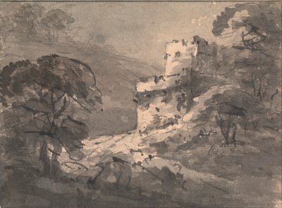 Landskap med ett förstört slott till höger av Rev. William Gilpin