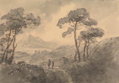 Bergslandskap med två figurer på en slingrande väg av Rev. William Gilpin