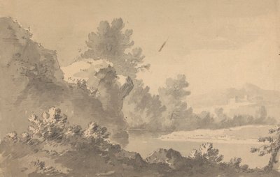 Flodlandskap med slott i fjärran av Rev. William Gilpin
