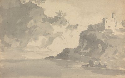 Skiss med ett slott på en bergstopp av Rev. William Gilpin