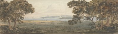 Skogbevuxen landskap med utsikt över en mynning av Rev. William Gilpin