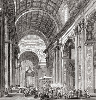 En procession inne i Peterskyrkan, Vatikanstaten, Rom, Italien i slutet av 1800-talet. Från Italian Pictures av Rev. Samuel Manning, publicerad ca 1890. av Reverend Samuel Manning