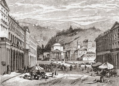 En gata i Turin, Italien i slutet av 1800-talet. Ur Italian Pictures av Rev. Samuel Manning, utgiven ca 1890. av Reverend Samuel Manning