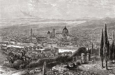 Utsikt över Florens, Toscana, Italien från terrassen på San Miniato, i slutet av 1800-talet. Från Italian Pictures av Rev. Samuel Manning, publicerad ca 1890. av Reverend Samuel Manning