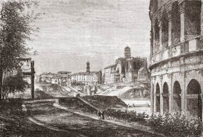 Ingång till Forum från Cellian Hill, Rom, Italien i slutet av 1800-talet. Från Italian Pictures av Rev. Samuel Manning, utgiven ca 1890. av Reverend Samuel Manning