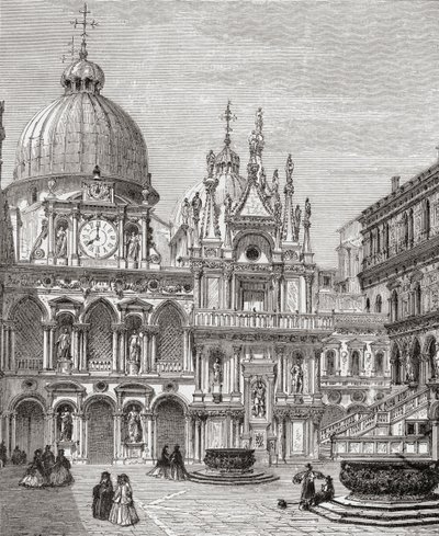 Innergården till Dogepalatset, Venedig, Italien i slutet av 1800-talet. Från Italian Pictures av Rev. Samuel Manning, publicerad ca 1890. av Reverend Samuel Manning