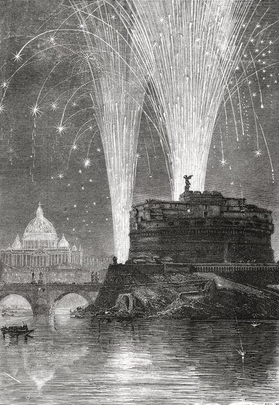 Illumination av S:t Petrus och fyrverkeri på Castel Sant