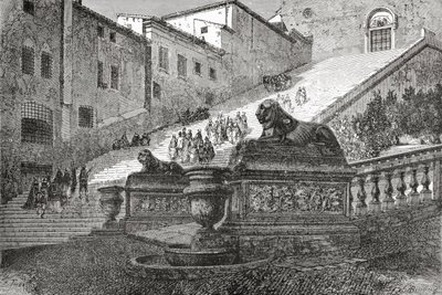 Trappan som leder upp till Basilica of St. Mary of the Altar of Heaven, Rom, Italien i slutet av 1800-talet. Från Italian Pictures av Rev. Samuel Manning, publicerad ca 1890. av Reverend Samuel Manning