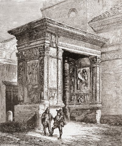 Arcus Argentariorum, i den västra väggen i kyrkan San Giorgio al Velabro, Rom, Italien i slutet av 1800-talet. Ur Italian Pictures av Rev. Samuel Manning, utgiven ca 1890. av Reverend Samuel Manning