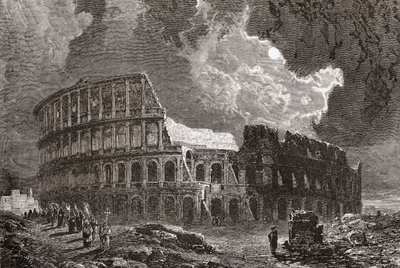Colosseum, Rom, Italien i månsken, i slutet av 1800-talet. Från Italian Pictures av Rev. Samuel Manning, utgiven ca 1890. av Reverend Samuel Manning