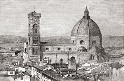 Duomo och Campanile i Basilica di Santa Maria del Fiore, Piazza del Duomo, Florens, Italien i slutet av 1800-talet. Från Italian Pictures av Rev. Samuel Manning, publicerad ca 1890. av Reverend Samuel Manning